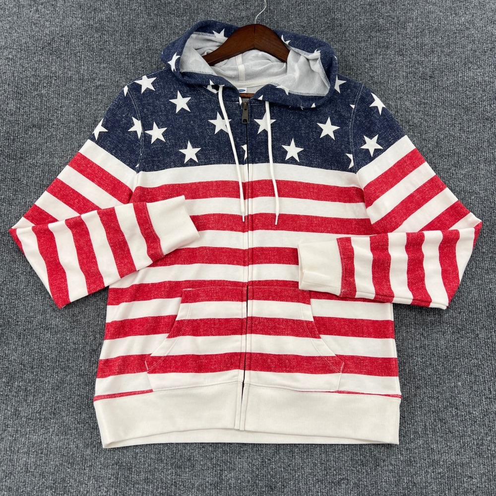 Old Navy Zip Hoodie Mens Large Red White Blue American Flag Patriotic Americana